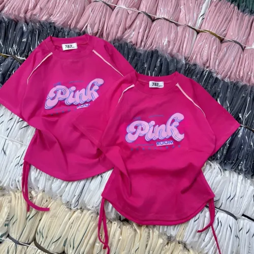Áo thun nữ Baby Tee ôm body từ 35kg - 55kg in chữ Pink