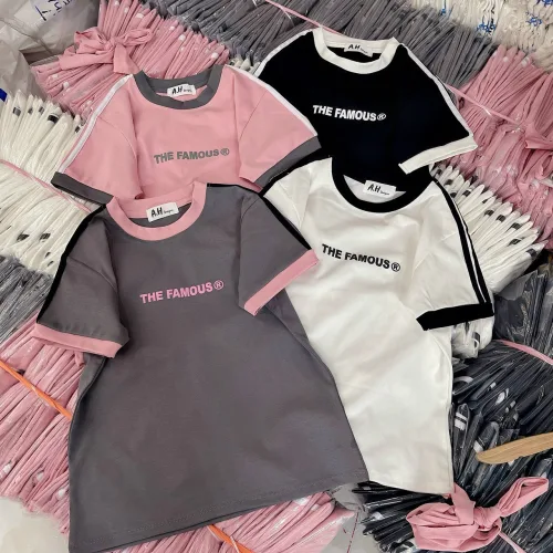 Áo thun nữ Baby Tee ôm body từ 35kg - 55kg in chữ THE FAMOUS