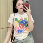 Áo thun nữ Baby Tee ôm body từ 35kg - 55kg In hình trái tim màu