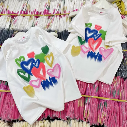 Áo thun nữ Baby Tee ôm body từ 35kg - 55kg In hình trái tim màu