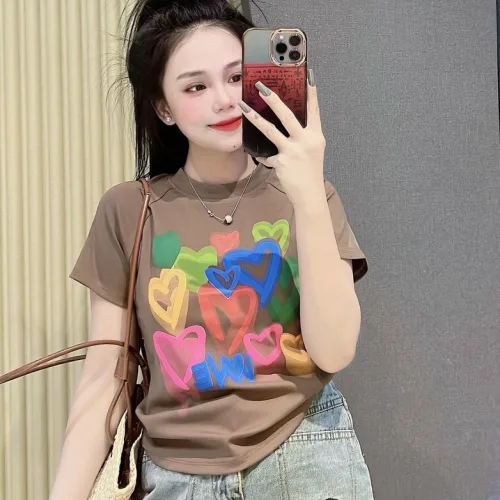 Áo thun nữ Baby Tee ôm body từ 35kg - 55kg In hình trái tim màu