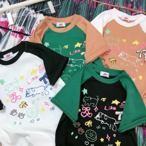 Áo thun nữ Baby Tee ôm body từ 35kg - 55kg in nhiều hình chú mèo