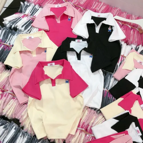 Áo thun nữ Cổ Bẻ thuê logo gấu Baby Tee ôm body từ 35kg - 55kg