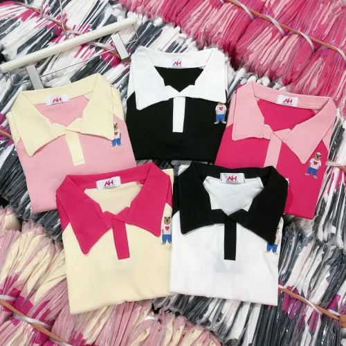 Áo thun nữ Cổ Bẻ thuê logo gấu Baby Tee ôm body từ 35kg - 55kg