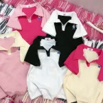 Áo thun nữ Cổ Bẻ thuê logo gấu Baby Tee ôm body từ 35kg - 55kg