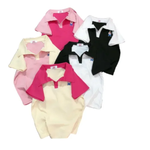 Áo thun nữ Cổ Bẻ thuê logo gấu Baby Tee ôm body từ 35kg - 55kg