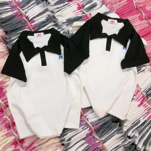 Áo thun nữ Cổ Bẻ thuê logo gấu Baby Tee ôm body từ 35kg - 55kg