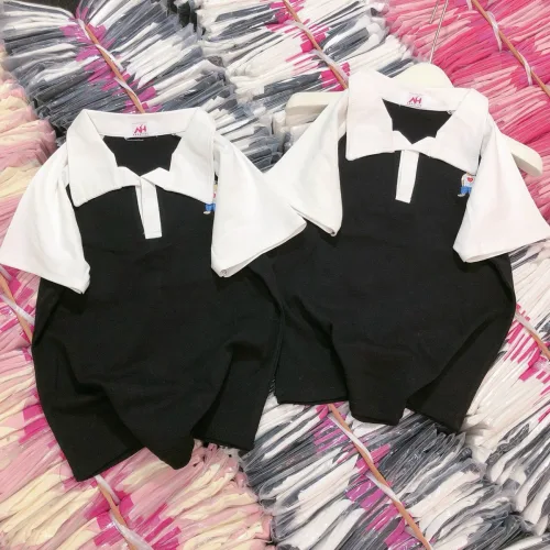 Áo thun nữ Cổ Bẻ thuê logo gấu Baby Tee ôm body từ 35kg - 55kg