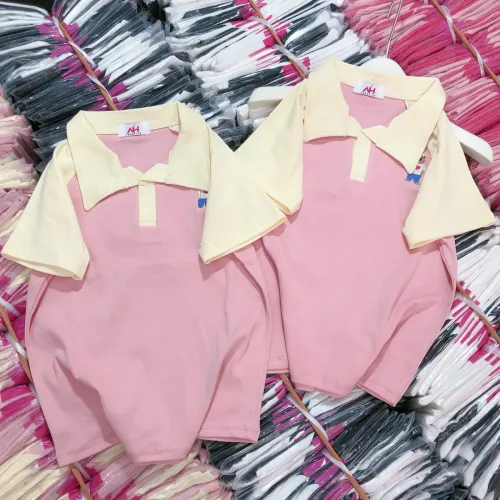 Áo thun nữ Cổ Bẻ thuê logo gấu Baby Tee ôm body từ 35kg - 55kg