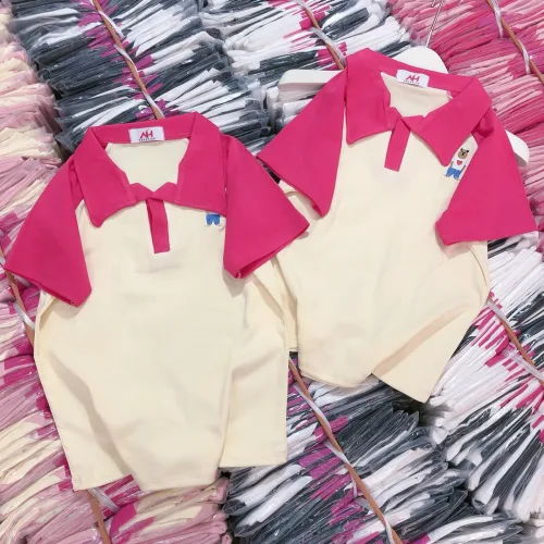 Áo thun nữ Cổ Bẻ thuê logo gấu Baby Tee ôm body từ 35kg - 55kg