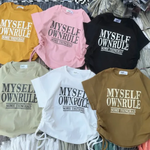 Áo thun nữ có dây rút in chữ MYSELF Baby Tee ôm body từ 35kg - 55kg