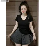 Áo thun nữ cổ tim trơn Baby Tee ôm body từ 35kg - 55kg