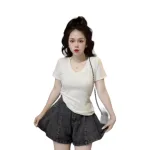Áo thun nữ cổ tim trơn Baby Tee ôm body từ 35kg - 55kg