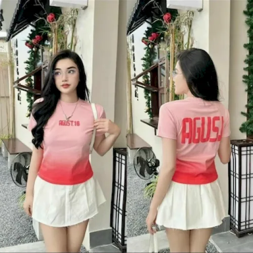 Áo Thun Nữ Cổ Tròn Baby Tee In Chữ AUGUST16 Mạc AH787