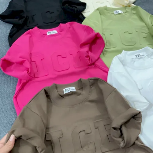 Áo Thun Nữ Cổ Tròn Baby Tee In Dập Nổi Chữ ICE Mạc AH787