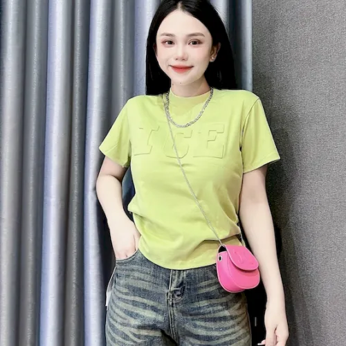 Áo Thun Nữ Cổ Tròn Baby Tee In Dập Nổi Chữ ICE Mạc AH787