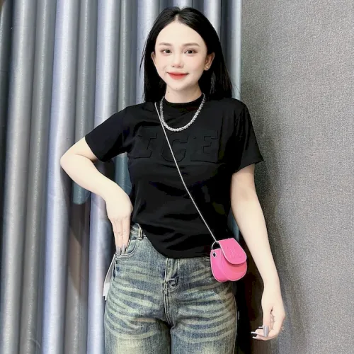 Áo Thun Nữ Cổ Tròn Baby Tee In Dập Nổi Chữ ICE Mạc AH787
