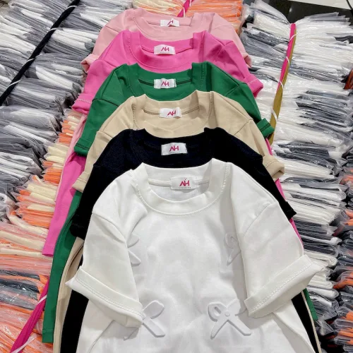 Áo Thun Nữ Cổ Tròn Baby Tee In Dập Nổi Hình Nơ Mạc AH787
