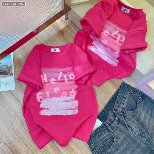 Áo thun nữ cổ tròn Baby Tee ôm body từ 35kg - 55kg in chữ hello friend