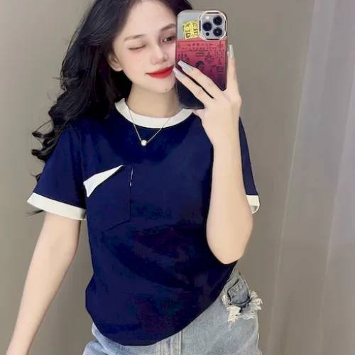 Áo Thun Nữ Cổ Tròn Baby Tee Phối Túi Giả Mini Mạc AH787
