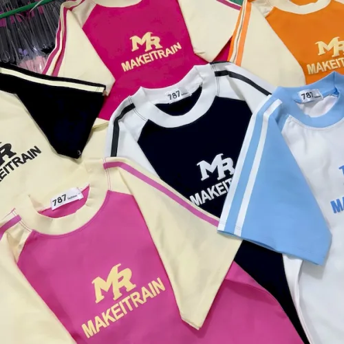 Áo Thun Nữ Cổ Tròn Baby Tee Tay Viền Sọc In Chữ Nổi MR AH787