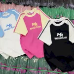 Áo Thun Nữ Cổ Tròn Baby Tee Tay Viền Sọc In Chữ Nổi MR AH787