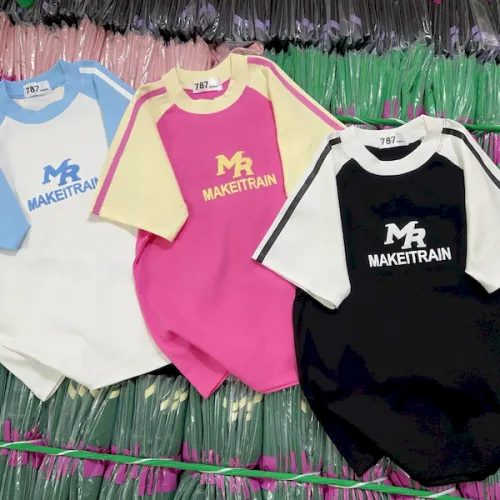 Áo Thun Nữ Cổ Tròn Baby Tee Tay Viền Sọc In Chữ Nổi MR AH787