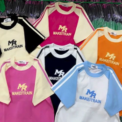Áo Thun Nữ Cổ Tròn Baby Tee Tay Viền Sọc In Chữ Nổi MR AH787
