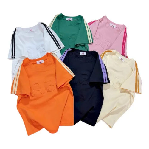Áo Thun Nữ Cổ Tròn Baby Tee Tay Viền Sọc In Dập Nổi Chữ A Mạc AH787