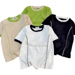 Áo Thun Nữ Cổ Tròn Baby Tee Trơn Viền Sọc Eo Mạc AH787