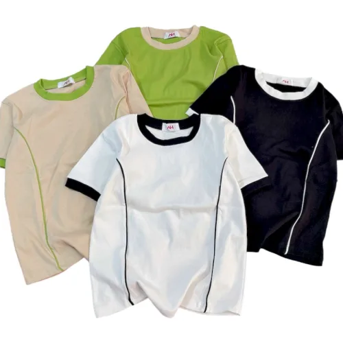 Áo Thun Nữ Cổ Tròn Baby Tee Trơn Viền Sọc Eo Mạc AH787
