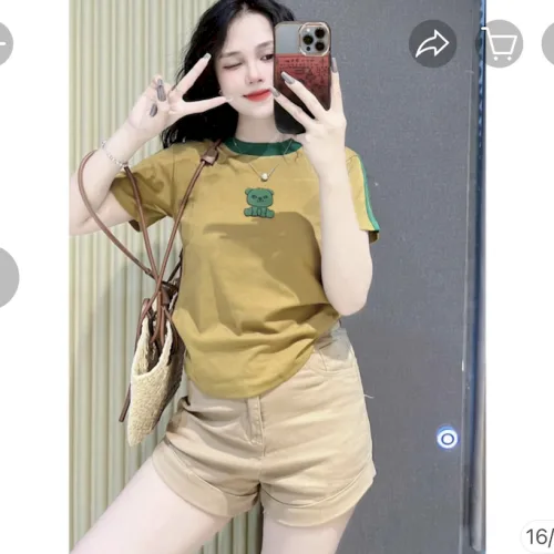 Áo Thun Nữ Cổ Tròn Baby Tee Viền Bo Màu In Chữ Gấu Mạc AH787