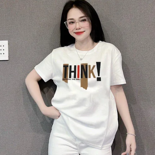 Áo Thun Nữ Cổ Tròn Form Đại In Chữ THINK Size XL(65-85kg)