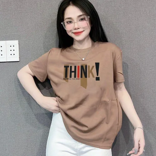 Áo Thun Nữ Cổ Tròn Form Đại In Chữ THINK Size XL(65-85kg)