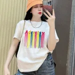 Áo Thun Nữ Cổ Tròn Form Đại In Hình Chữ Vạch màu Size XL(65-85kg)