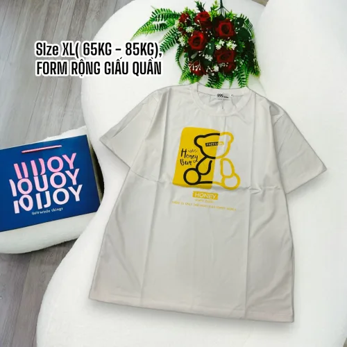 Áo Thun Nữ Cổ Tròn Form Đại In Hình Gấu Size XL(65-85kg)