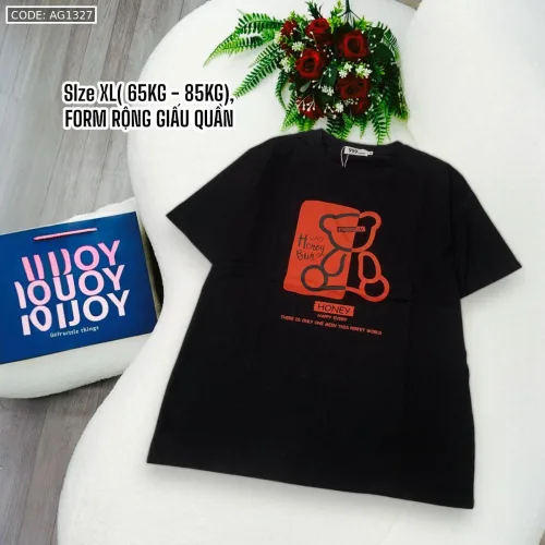 Áo Thun Nữ Cổ Tròn Form Đại In Hình Gấu Size XL(65-85kg)