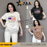 Áo Thun Nữ Cổ Tròn Form Đại In Hình Lá Cờ Mỹ Size XL(65-85kg)