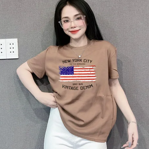 Áo Thun Nữ Cổ Tròn Form Đại In Hình Lá Cờ Mỹ Size XL(65-85kg)
