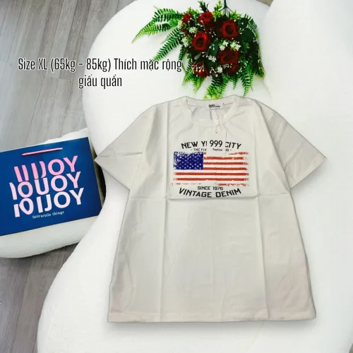 Áo Thun Nữ Cổ Tròn Form Đại In Hình Lá Cờ Mỹ Size XL(65-85kg)
