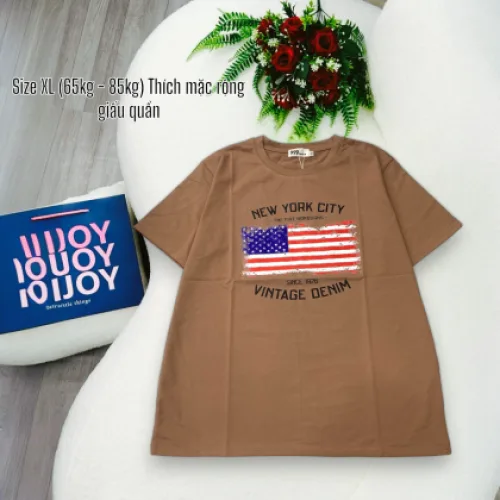 Áo Thun Nữ Cổ Tròn Form Đại In Hình Lá Cờ Mỹ Size XL(65-85kg)