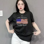 Áo Thun Nữ Cổ Tròn Form Đại In Hình Lá Cờ Mỹ Size XL(65-85kg)