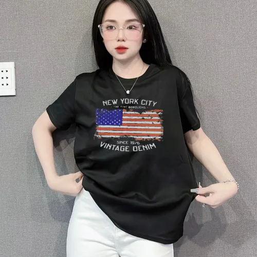 Áo Thun Nữ Cổ Tròn Form Đại In Hình Lá Cờ Mỹ Size XL(65-85kg)