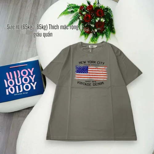 Áo Thun Nữ Cổ Tròn Form Đại In Hình Lá Cờ Mỹ Size XL(65-85kg)