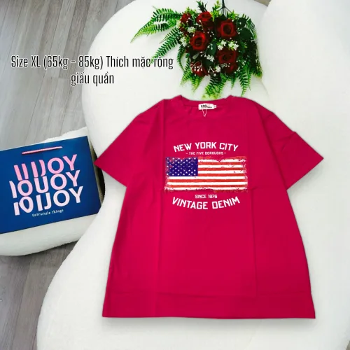Áo Thun Nữ Cổ Tròn Form Đại In Hình Lá Cờ Mỹ Size XL(65-85kg)
