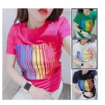 Áo thun nữ cổ tròn form suông in chữ màu