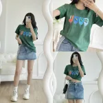 Áo thun nữ cổ tròn form suông in chữ Cool màu