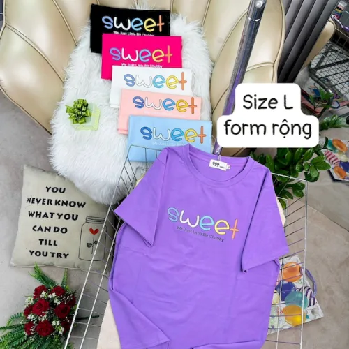 Áo Thun Nữ Cổ Tròn Form Rộng In Hình Size L(55-75kg)