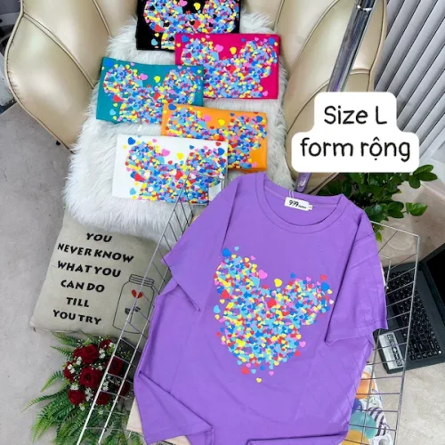 Áo Thun Nữ Cổ Tròn Form Rộng In Hình Size L(55-75kg)