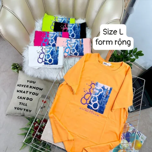 Áo Thun Nữ Cổ Tròn Form Rộng In Hình Size L(55-75kg)